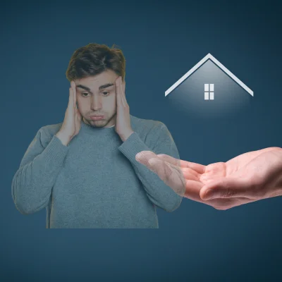 man confused about the types of house insurance with picture of a house